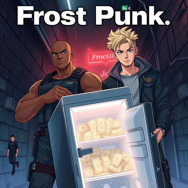 Anime-style cover for a police series named 'Frost Punk', inspired by 'Breaking Bad'