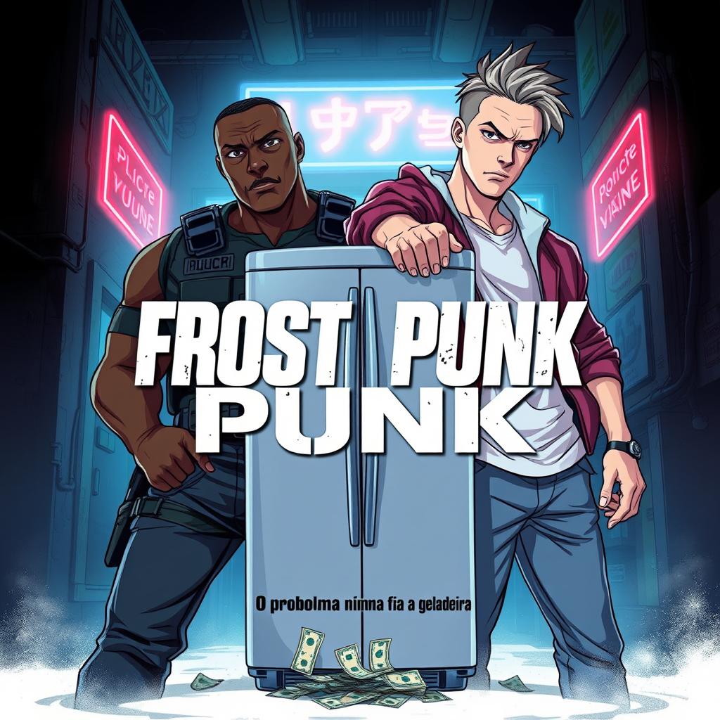 Anime-style cover for a police series titled 'Frost Punk', inspired by 'Breaking Bad'