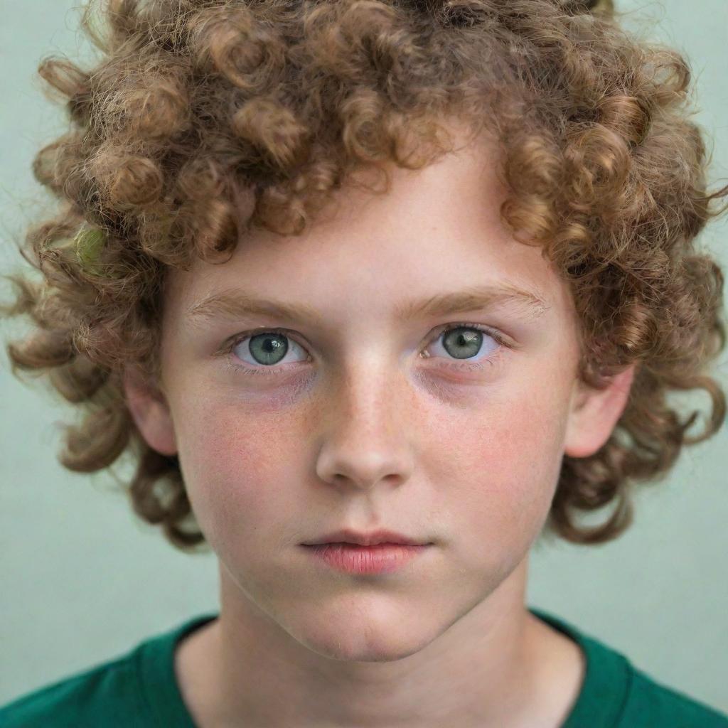 A young white boy with green eyes and curly hair.