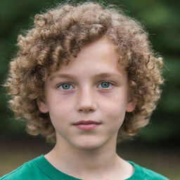 A young white boy with green eyes and curly hair.