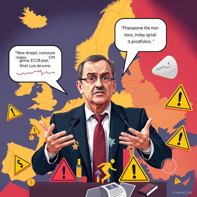 A dynamic and eye-catching digital illustration capturing the urgency of Eurozone inflation news and the impact of the European Central Bank (ECB) signals on portfolios