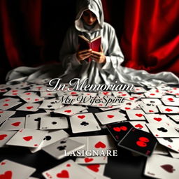 An enchanting e-book cover design featuring an artistic arrangement of playing cards scattered across the foreground