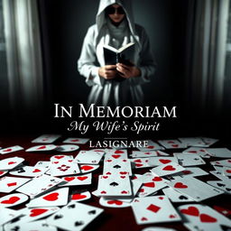 An enchanting e-book cover design featuring an artistic arrangement of playing cards scattered across the foreground