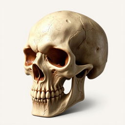 A detailed PNG portrait of a skull, artistically rendered with intricate carvings and textures that showcase its age and uniqueness