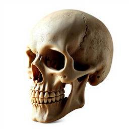 A detailed PNG portrait of a skull, artistically rendered with intricate carvings and textures that showcase its age and uniqueness