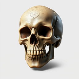 A detailed PNG portrait of a skull, artistically rendered with intricate carvings and textures that showcase its age and uniqueness