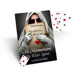 An e-book cover featuring the ghost of a woman, her face shrouded by a diary or notebook that has the phrase 'Omnia veritas aperietur, sed tempore et loco suo' inscribed on it