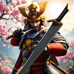 A captivating depiction of a samurai character designed in a vibrant game art style