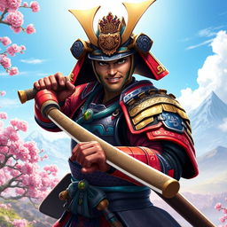 A captivating depiction of a samurai character designed in a vibrant game art style