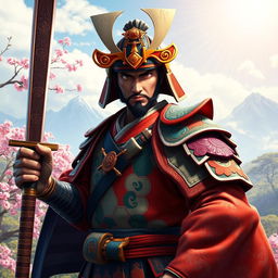 A captivating depiction of a samurai character designed in a vibrant game art style