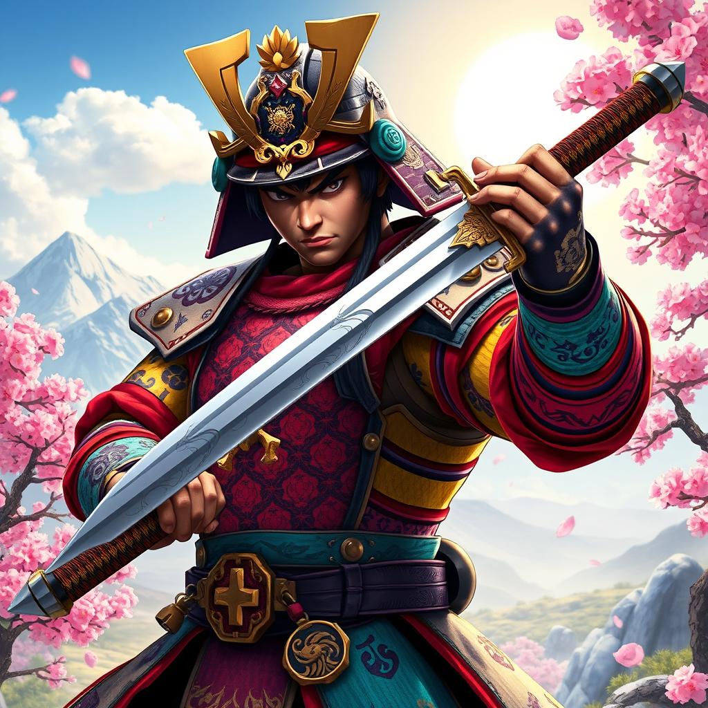 A captivating depiction of a samurai character designed in a vibrant game art style