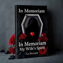 A book cover design featuring a dark, eerie atmosphere with an ominous shadow in a coffin made of playing cards