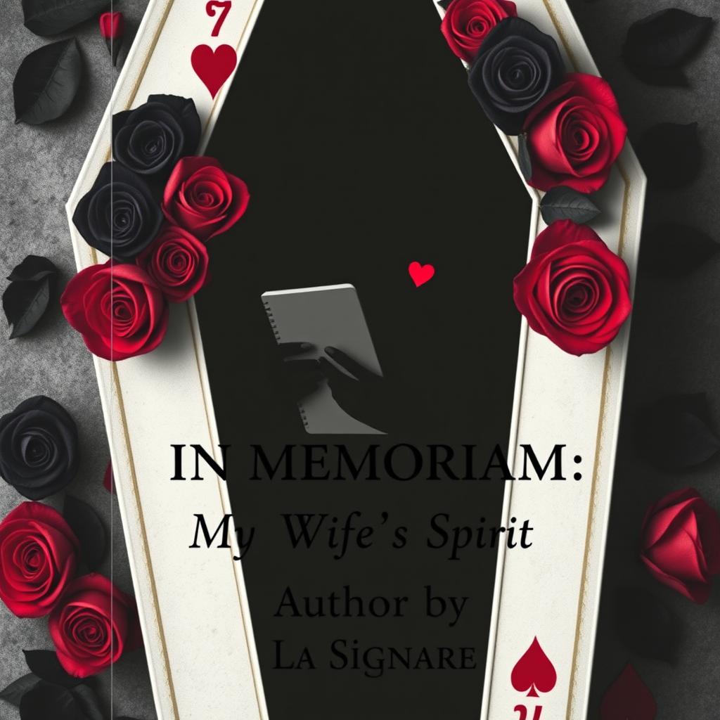 A novel cover featuring the silhouette of a woman in a coffin made of playing cards