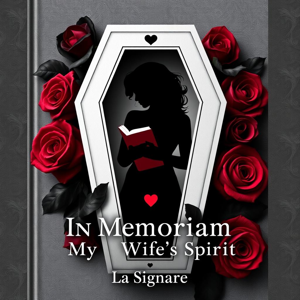 A novel cover featuring a silhouette of a woman inside a coffin made of playing cards, holding a notebook