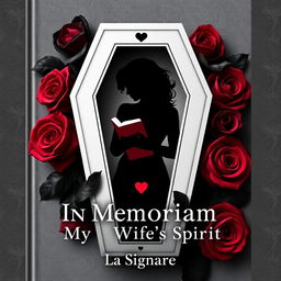 A novel cover featuring a silhouette of a woman inside a coffin made of playing cards, holding a notebook