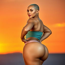 A confident woman with a big booty standing tall, her stance exuding strength and resilience