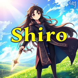 A captivating fantasy anime cover titled 'Shiro' in bold yellow letters, featuring a 16-year-old mage with flowing black hair and deep brown eyes