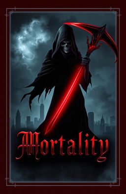 A dark and moody book cover design for a horror and romance novel titled 'Mortality'