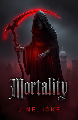 A dark and moody book cover design for a horror and romance novel titled 'Mortality'