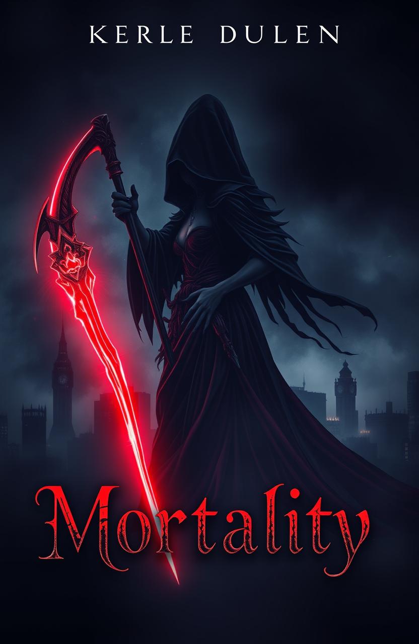 A dark and moody book cover design for a horror and romance novel titled 'Mortality'