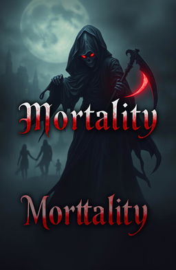 A dark and moody book cover design for a horror and romance novel titled 'Mortality'