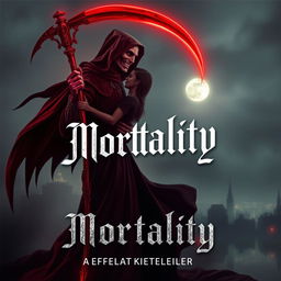 A hauntingly beautiful book cover design for a horror and romance novel titled 'Mortality'