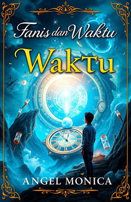 An intriguing book cover design for a novel titled "Faris dan Waktu" by Angel Monica