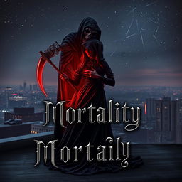 A captivating book cover design for a horror and romance novel titled 'Mortality'