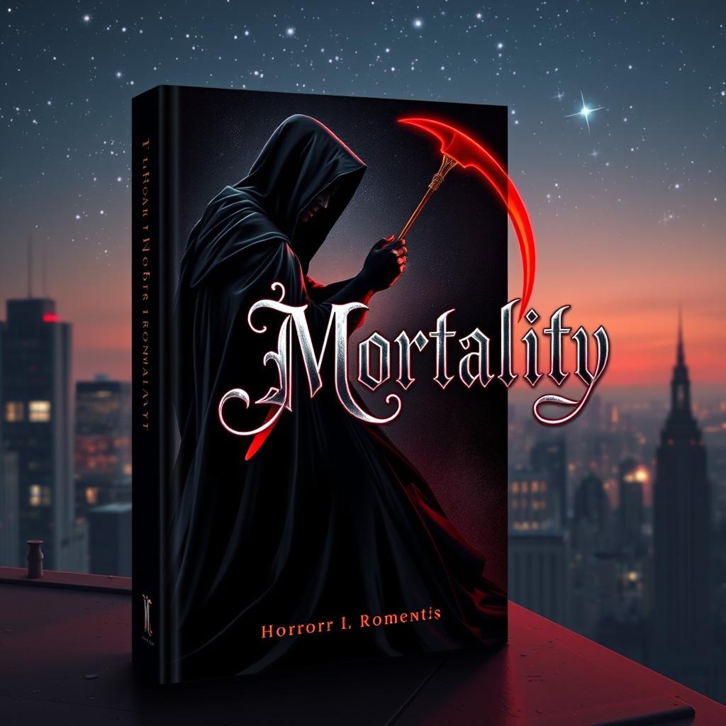 A captivating book cover design for a horror and romance novel titled 'Mortality'