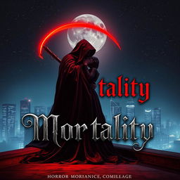 A captivating book cover design for a horror and romance novel titled 'Mortality'