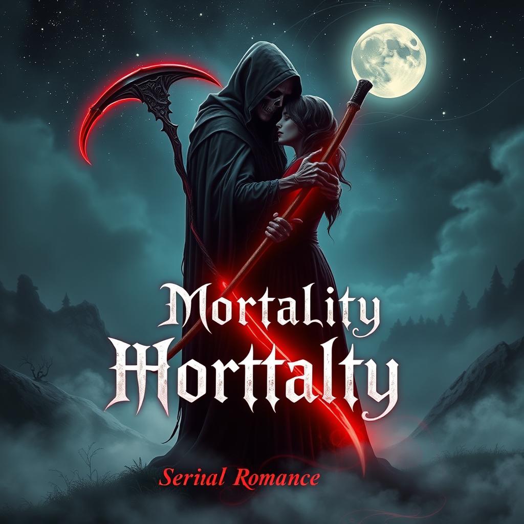 A captivating book cover design for a horror and romance novel titled 'Mortality'