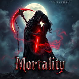 A captivating book cover design for a horror and romance novel titled 'Mortality'