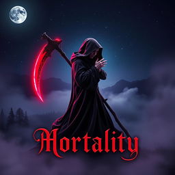 An enchanting book cover design for a horror and romance novel titled 'Mortality'