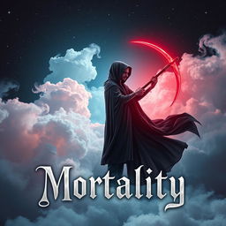 A mesmerizing book cover design for a horror and romance novel titled 'Mortality'