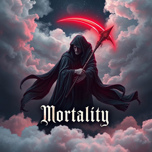 A mesmerizing book cover design for a horror and romance novel titled 'Mortality'