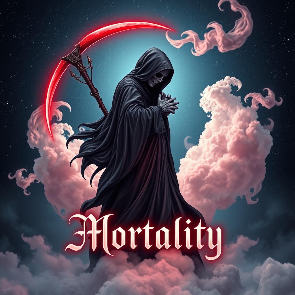 An enchanting book cover design for a horror and romance novel titled 'Mortality'