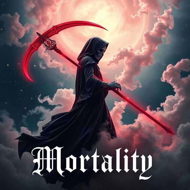 A captivating book cover design for a horror and romance novel titled 'Mortality'