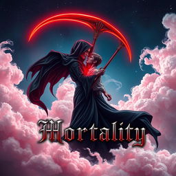 A captivating book cover design for a horror and romance novel titled 'Mortality'