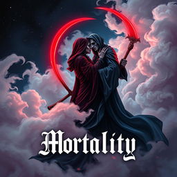 A striking book cover design for a horror and romance novel titled 'Mortality'