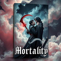 A striking book cover design for a horror and romance novel titled 'Mortality'