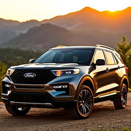 A modern 2024 Ford Explorer, showcasing its bold and dynamic design, with a rugged exterior featuring sleek lines and an imposing front grille