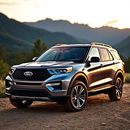 A modern 2024 Ford Explorer, showcasing its bold and dynamic design, with a rugged exterior featuring sleek lines and an imposing front grille