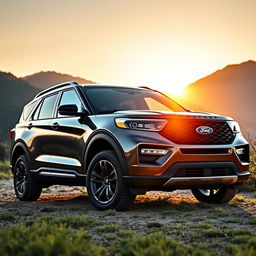 A modern 2024 Ford Explorer, showcasing its bold and dynamic design, with a rugged exterior featuring sleek lines and an imposing front grille