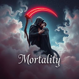 A mesmerizing book cover design for a romance novel titled 'Mortality'