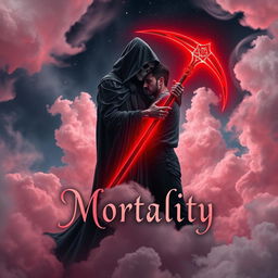 A mesmerizing book cover design for a romance novel titled 'Mortality'