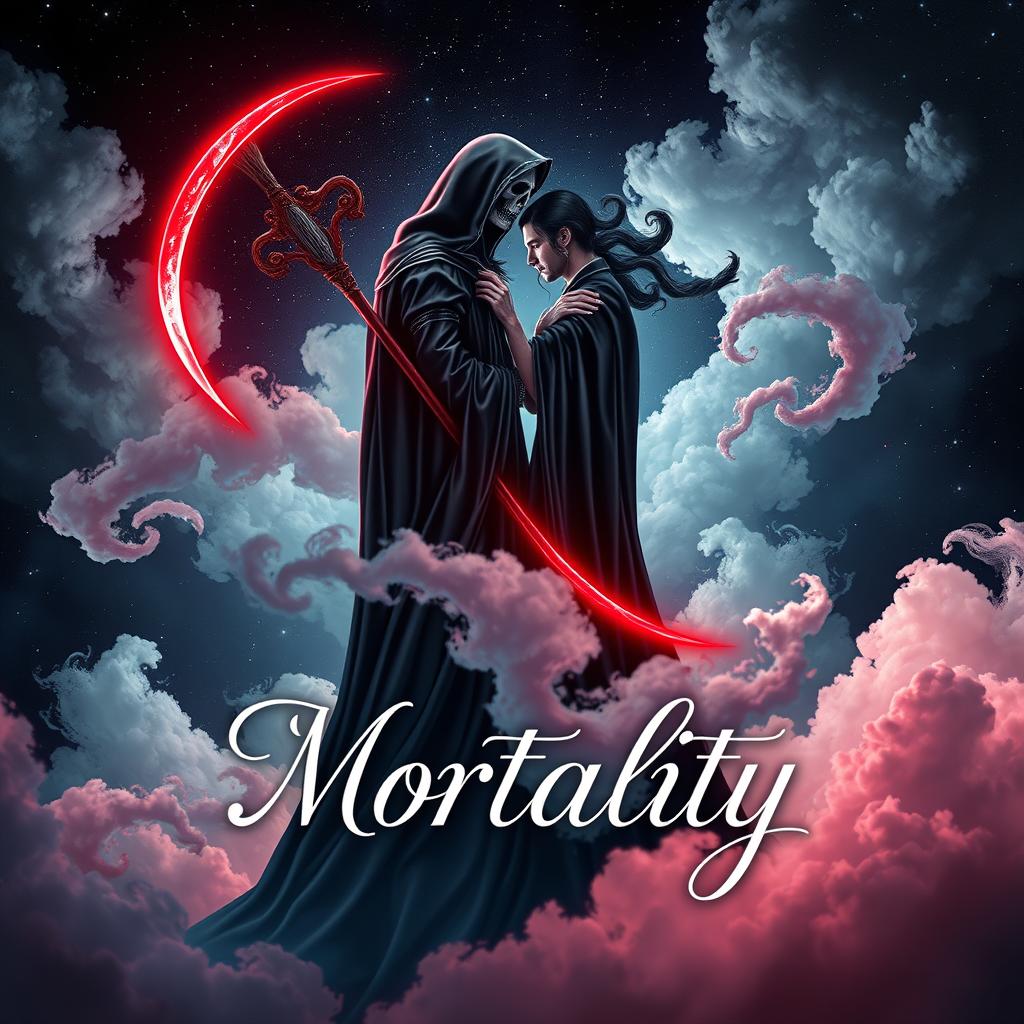 A stunning book cover design for a romance novel titled 'Mortality'