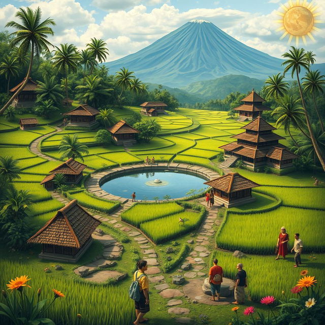 A detailed depiction of the footprints of the Earth of Mataram, showcasing various landscapes and cultural elements unique to the region