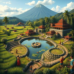 A detailed depiction of the footprints of the Earth of Mataram, showcasing various landscapes and cultural elements unique to the region