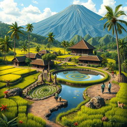 A detailed depiction of the footprints of the Earth of Mataram, showcasing various landscapes and cultural elements unique to the region