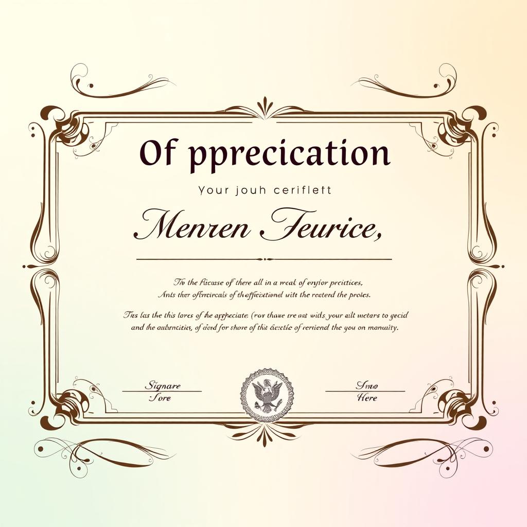 A beautifully designed Certificate of Appreciation featuring elegant borders and a sophisticated layout